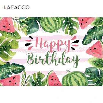 

Laeacco Birthday Photophone Stripes Watermelon Tropical Leaves Summer Photography Backgrounds Baby Shower Backdrops Photo Studio