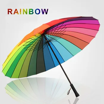 

Rainbow Umbrella Female Seven-color Large 24-bone Wind-resistant Long-handle Umbrella Waterproof Sunny Umbrella