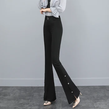 

Flare Pants Womens Spring and Autumn New Style Korean-style High Waist Pants Pendant Sense Slit Casual Pants