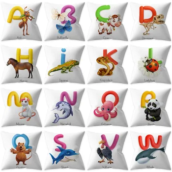 

Single-sided Print Polyester Cartoon Decorative Pillows Case Cute Horse Animal English Alphabet Letters Cushion Cover Home Decor