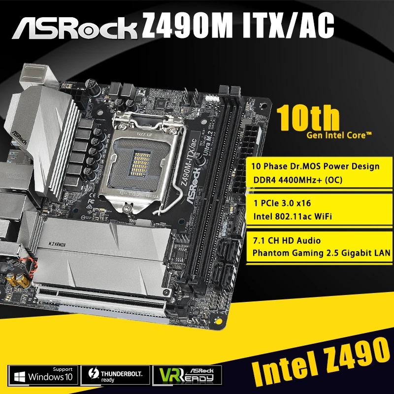 Asrock Z490m-itx/ac Itx Intel Z490 10th Generation Core/pentium/celeron  Ddr4 M.2 Sata Iii Usb3.1 64gb Lga 1200 Motherboar New - Motherboards -  AliExpress