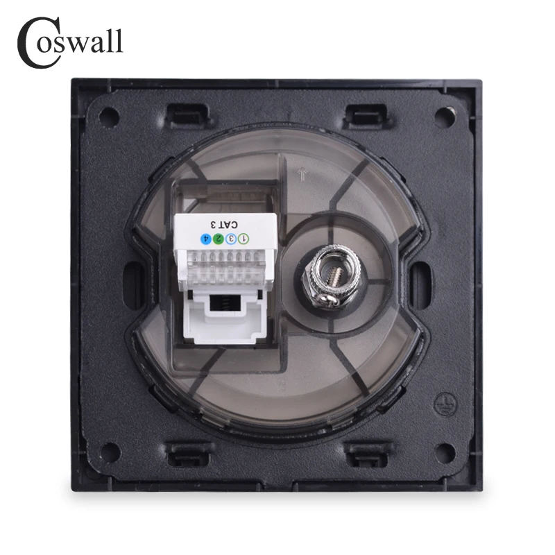 Coswall алюминиевая панель женский ТВ разъем с CAT3 RJ11 4 ядерный телефонный разъем настенная розетка рыцарь черный R12 серия