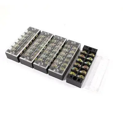 

5 Pcs 600V 25A 6 Positions 6P Dual Rows Covered Barrier Screw Terminal Block