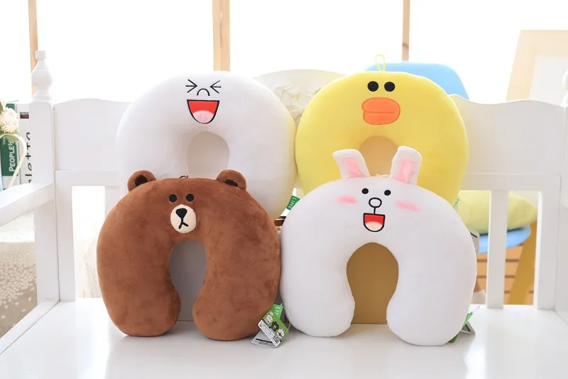 Размер: 30x30 см очаровательные мягкие корейские Гольфы Line Town Дино тапочки в виде медвежонка; Цвет Коричневый, плюшевые игрушки U Форма подушки мягкие Носки с рисунком медведя из мультика Подушка игрушка для вентиляторов