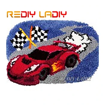 

Latch Hook Rug Kits Red Auto Racing DIY Crocheting Carpet Rug 100% Acrylic Yarn Cushion Mat Carpet Christmas Decor Arts & Crafts