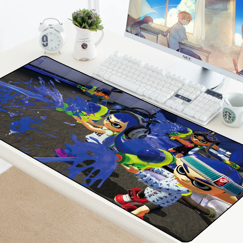 Splatoon, большие игровые коврики, аниме геймер, коврик для мыши, коврик для мыши, Нескользящий Резиновый, запирающий край, компьютер, ПК, клавиатура, коврик для мыши, большой