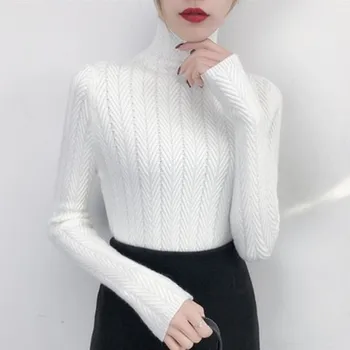 

Kpop Women Sweaters & Pullovers 2019 Autumn Winter Solid Turtleneck Knitted Women Casual Elastic Loose Jacket For Women OK141