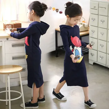 

Girls T-Shirts Kids' Wear Cartoon Long Style Children's Clothing Hooded Cartoon Printing Cotton Baby Girl Dress