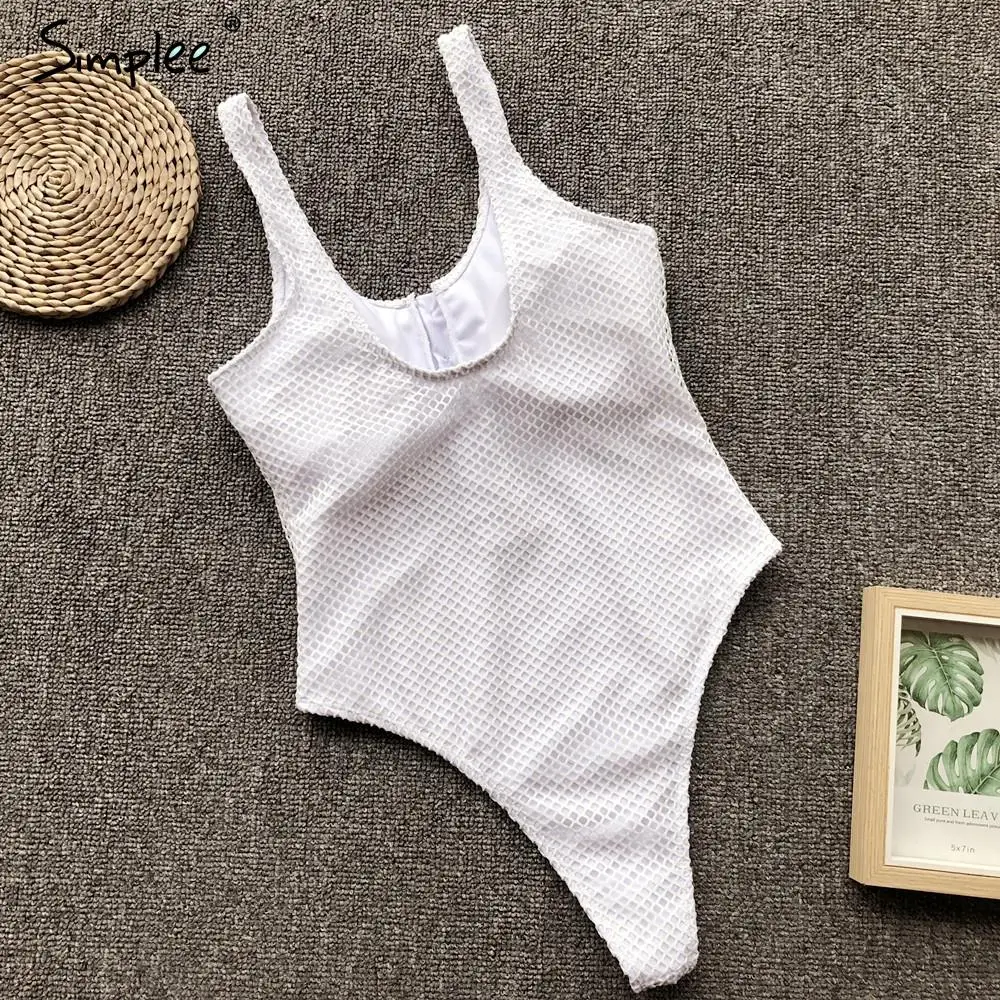 Simplee сексуальный сетчатый белый цельный бикини женский на пуговицах Женский