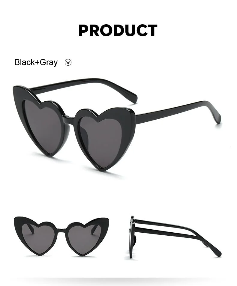 New Fashion Love Heart Sunglasses Women Cute Sexy Retro Cat Eye Vintage Mirror Sun Glasses Female Black Oculos De Sol fashion sunglasses