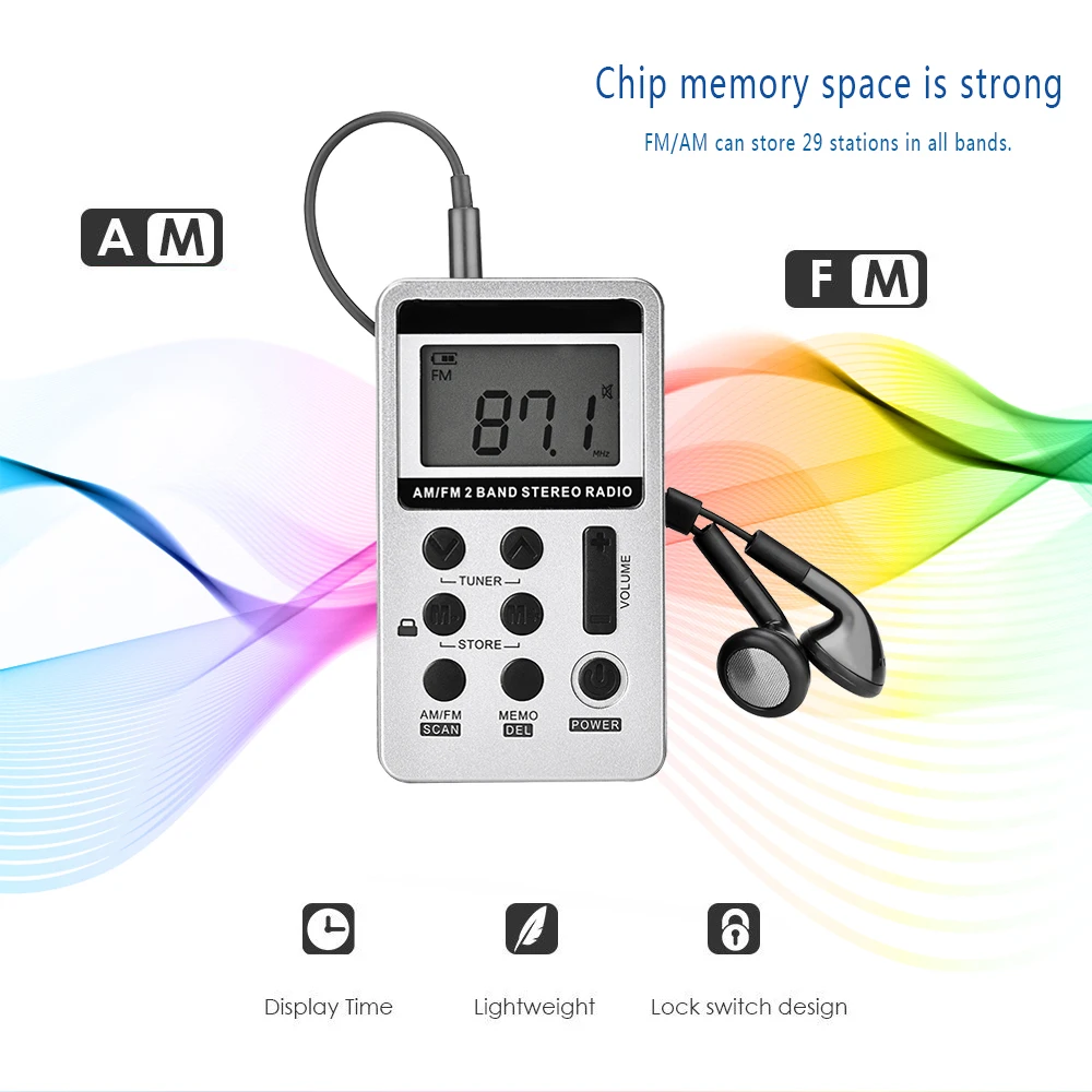Карманное радио AM fm LCD Дисплей портативный мини цифровой стерео радио с наушником шнурки для бега экскурсии парк Для досуга