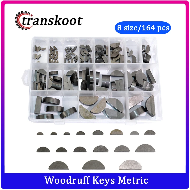 Fuzbaxy 180pcs Woodruff Keys Assortment kit Different Size 12 for Fasteners Mechanical Industry 