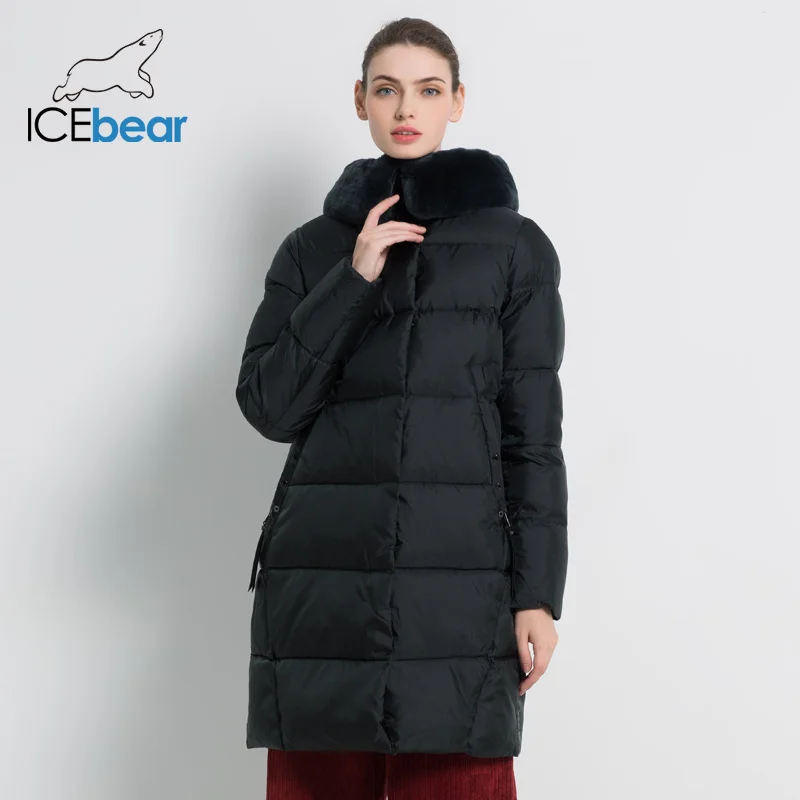 ICEbear Новая зимняя женская куртка со смъемном меховом ворот из натурального меха кролика Женское пальто Модная женская куртка утолщенные Женская одежда марка одежды GWD18267