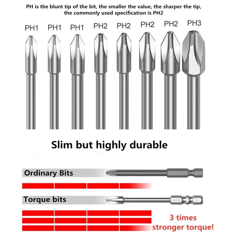 Torque Cross, Phillips Chave de fenda, S2, 75mm, 100mm, 8Pcs