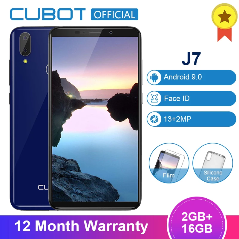 

Cubot J7 5.7 Inch Android 9.0 18:9 Smartphone 2GB 16GB MT6580 Quad-Core Dual Camera 2800mAh Face ID Fingerprint Mobile Phone