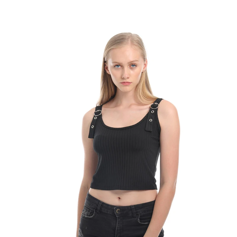 Summer Women Sexy O Neck Low Cut Sling Waist Tank Top Sleeveless Adjustable Off Shoulder Backless Short Tee Tops