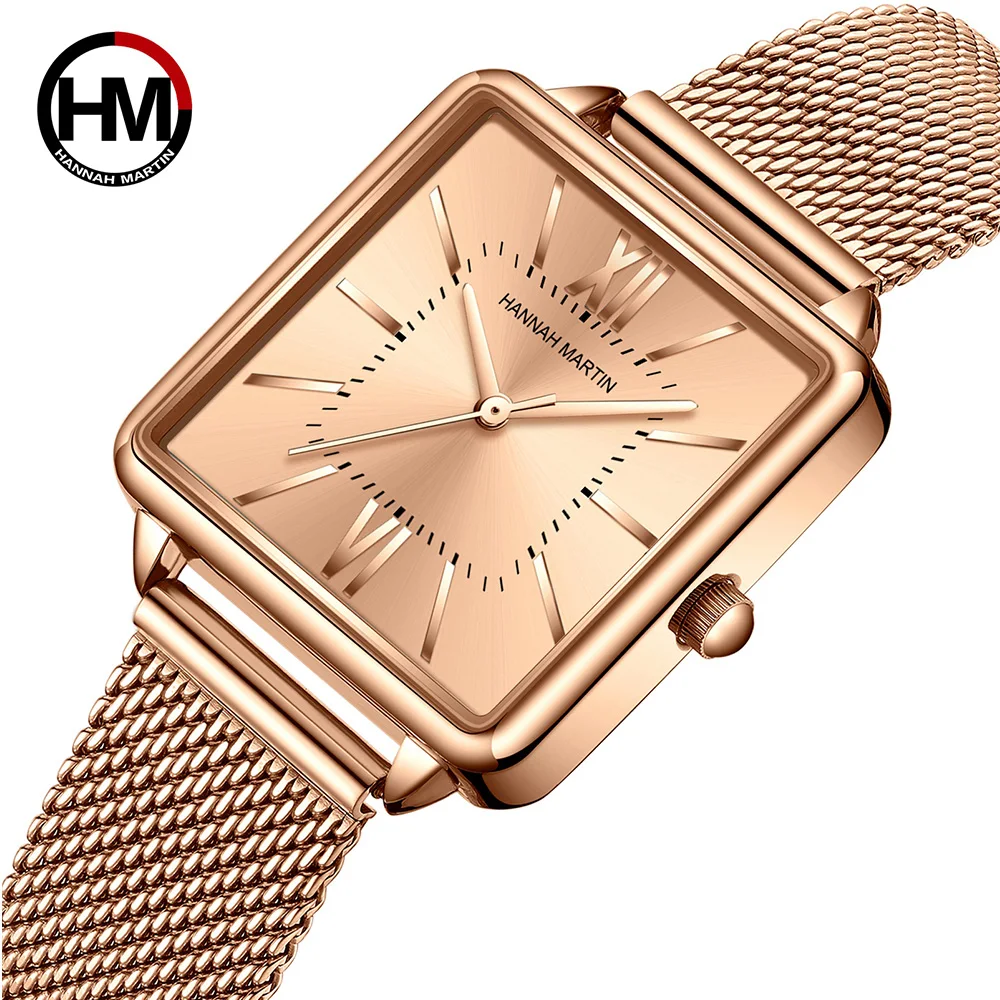 

Japan Quartz Movement Women Roman Square Watches Case Stanless Steel Fashion Wristwatch Ladies Rose Gold Watches For Women