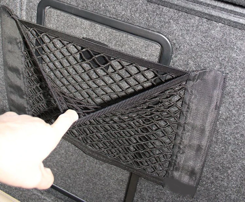 Car Trunk Storage Bag Rear Seat Trunk Mesh Double-deck Elastic String Net Magic Sticker Pocket