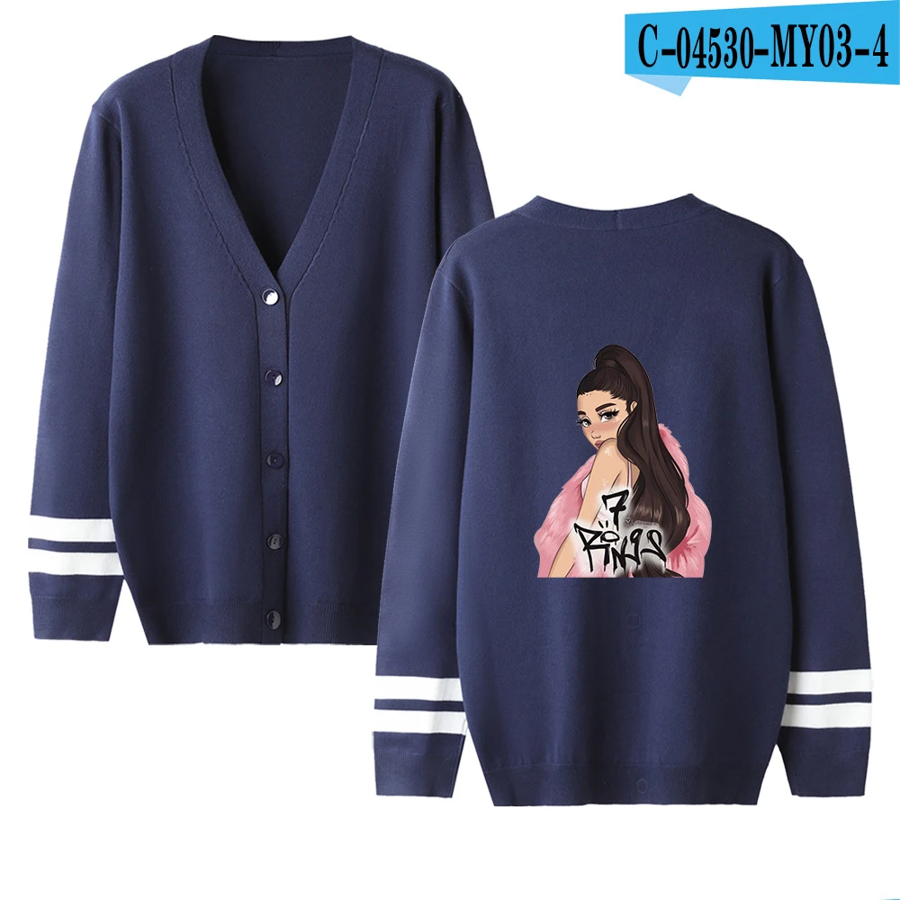 Ariana Grande Harajuku женские свитера осень зима модные повседневные кардиганы с v-образным вырезом однобортные с пышными рукавами свободные - Цвет: Navy