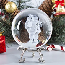 H& D 3D лазерная гравировка Санта Клаус 80 мм Хрустальный шар Миниатюрная модель кристалл ремесло Сфера орнамент Декор для дома в стиле Фэн-Шуя Рождественский подарок