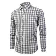 Camisa Masculina мужская рубашка с длинным рукавом и отложным воротником, Повседневная рубашка с рисунком в клетку, модная мужская Повседневная Базовая рубашка