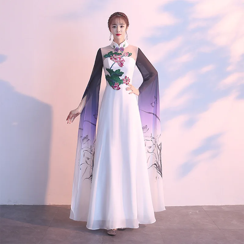 Сексуальное китайское традиционное женское платье Чонсам с вышивкой, Vestidos, чиносы, Восточный элегантный цветок, свадебные платья, платья для вечеринок - Цвет: Фиолетовый