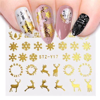

1pcs Gold Silver Christmas Nail Stickers Snowflake Elk Flower Sliders Xmas Winter Water Decals 3D Tip Manicure Tool JISTZ-YA-1