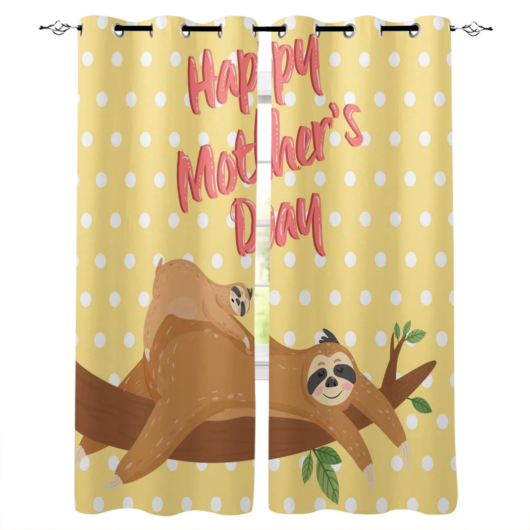 Mother S Day Sloth Branch Polka Dot Bathroom Kitchen Decor Kids Curtain Panels With Grommets Window Treatment Ideas Window Drape Curtains Aliexpress