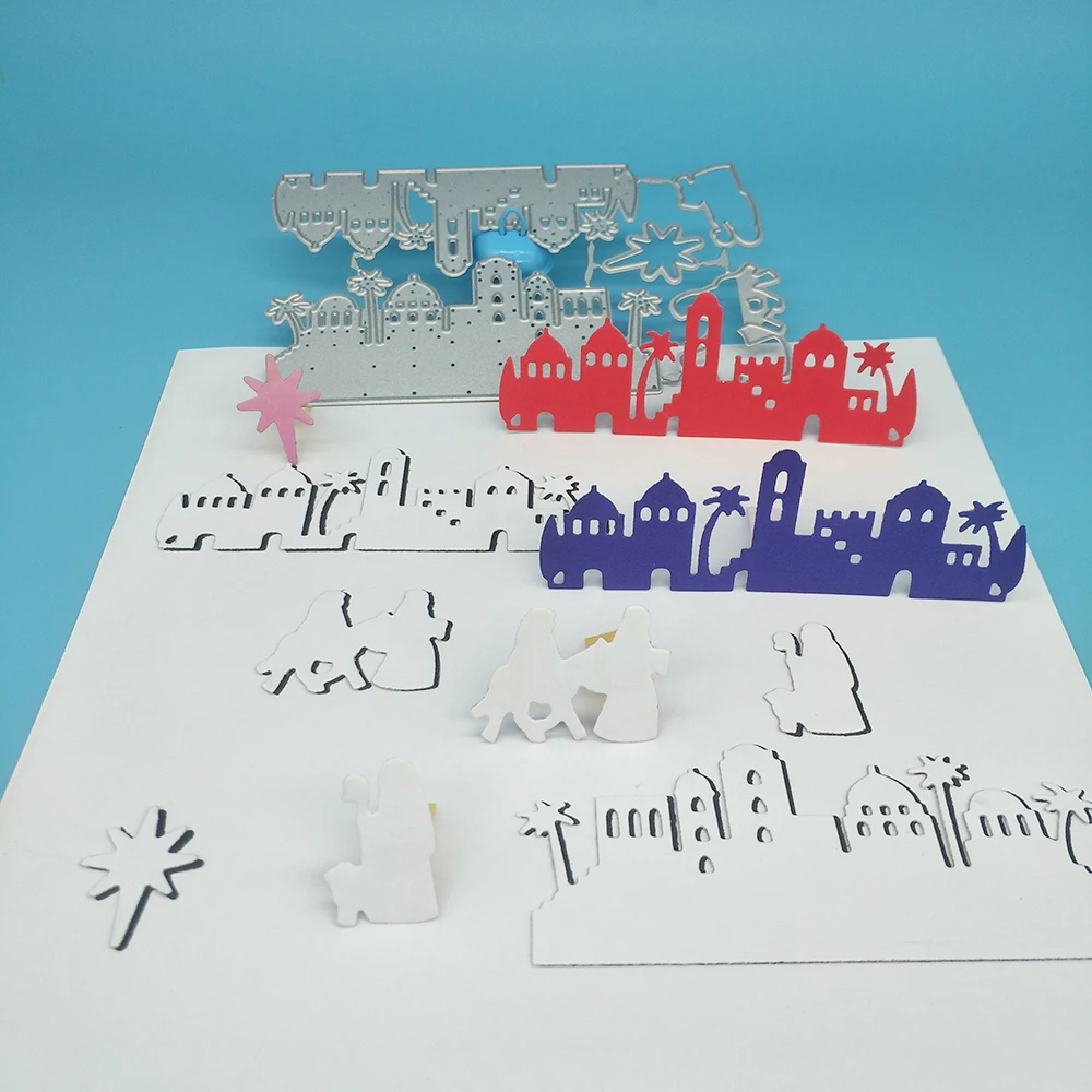

Christmas house, street pedestrian metal cutting knife mold paper crafts scrapbook card template DIY decoration accessories