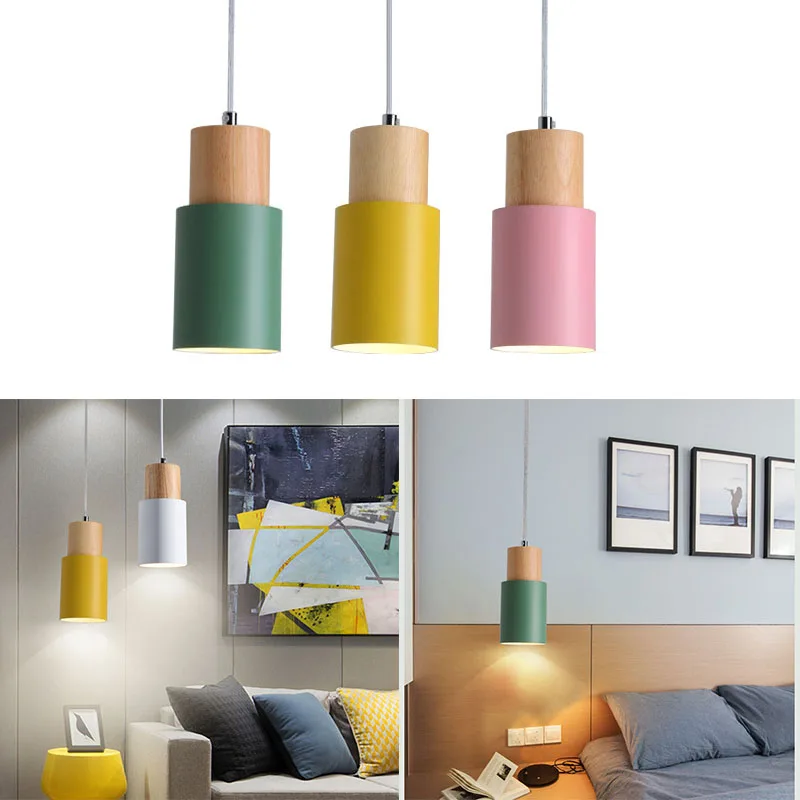 Designer Nordic Simple Wood Pendant Lights Led Hang Lamp Colorful Aluminum Fixture Kitchen Island Bar Hotel Home Decor E27 | Освещение