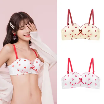 

New Love Embroidered Bra Detachable Double Shoulder Strap Non-slip Belt Seamless Underwear Less Ladies No Steel Ring Bra Stanik