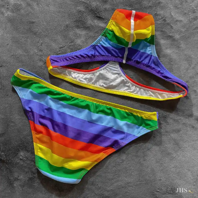 Panties Swimsuit Briefs Pouch Tanga Thong Bikini Desmiit Rainbow-Color T-Back Underwear