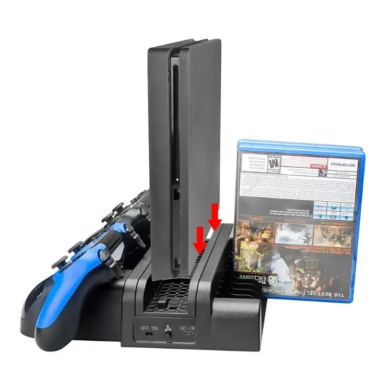 3 в 1 двойная зарядная станция Док-станция с охлаждающим вентилятором для PS4/PS4 Slim/PS4 Pro светодиодный Dlsplay контроллер зарядное устройство с дисками слот хранилища