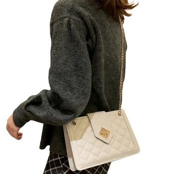 

AA Women Fashion Chain Crossbody Bag Linge Pattern Rotating Buttons Closed Casual Bag PU Leather Plaid Messenger Shoulder Bag