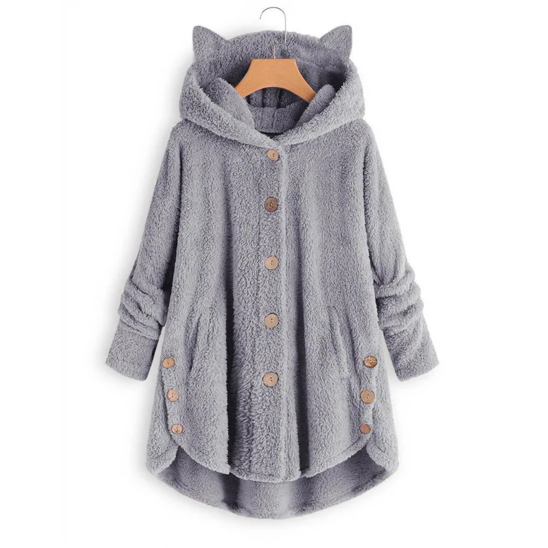 Осенне-зимнее Фланелевое свободное плюшевое пальто с капюшоном, плюшевая леопардовая куртка, искусственный мех, пушистые длинные розовые плюшевые пальто размера плюс, женские куртки - Цвет: Light Gray
