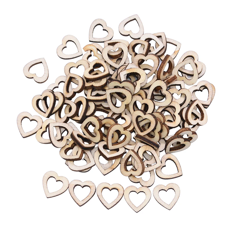 New Hollow Love Heart Pattern Natural Wooden Piece DIY Handmade Craft Wedding Accessory Home Decor Ornaments
