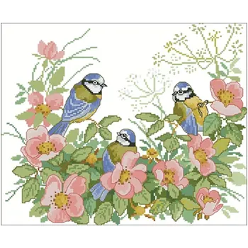 

Three birds on spring flowers patterns Counted Cross Stitch 11 14 18CT DIY Chinese Cross Stitch Kits Embroidery Needlework Sets
