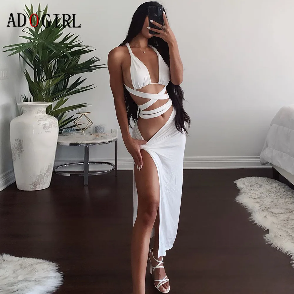 Сексуальное женское Бандажное белое платье Adogirl элегантное вечернее с открытой