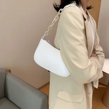 

Baguette Shoulder Bags for Women 2020 New Fashion Solid Simple Chain Small Bag PU Leather Handbags Purses Summer Soft Bolsos
