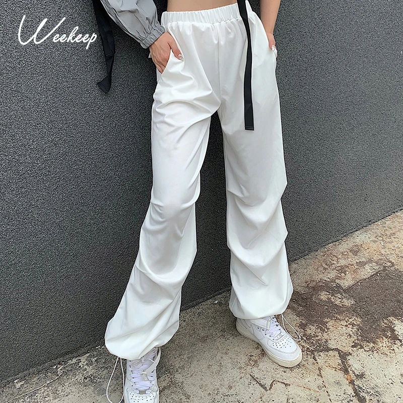 white high waisted joggers
