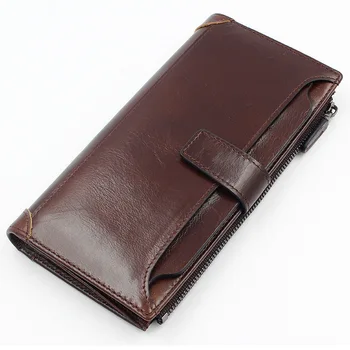 

2020 Men First Layer Of Real Leather Men's Oil Wax Retro High-Capacity Multi-Card Bit Long Wallet Clutch