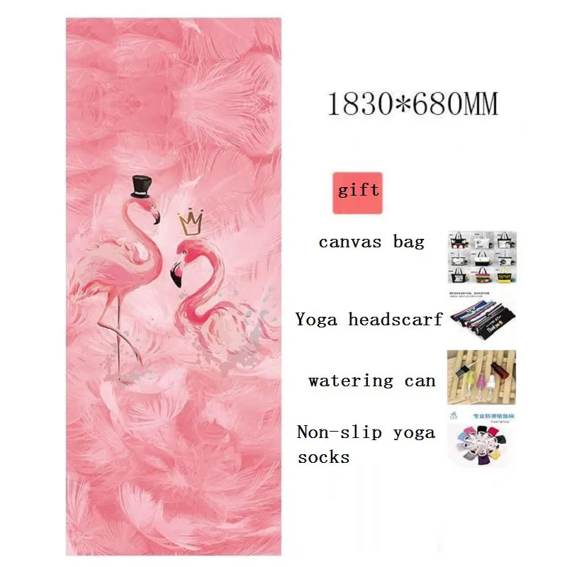 

Flamingo Print Suede Yoga Mat with Small Watering Can Yoga socks Yoga headscarf canvas bag For Beginner Fitness Mats