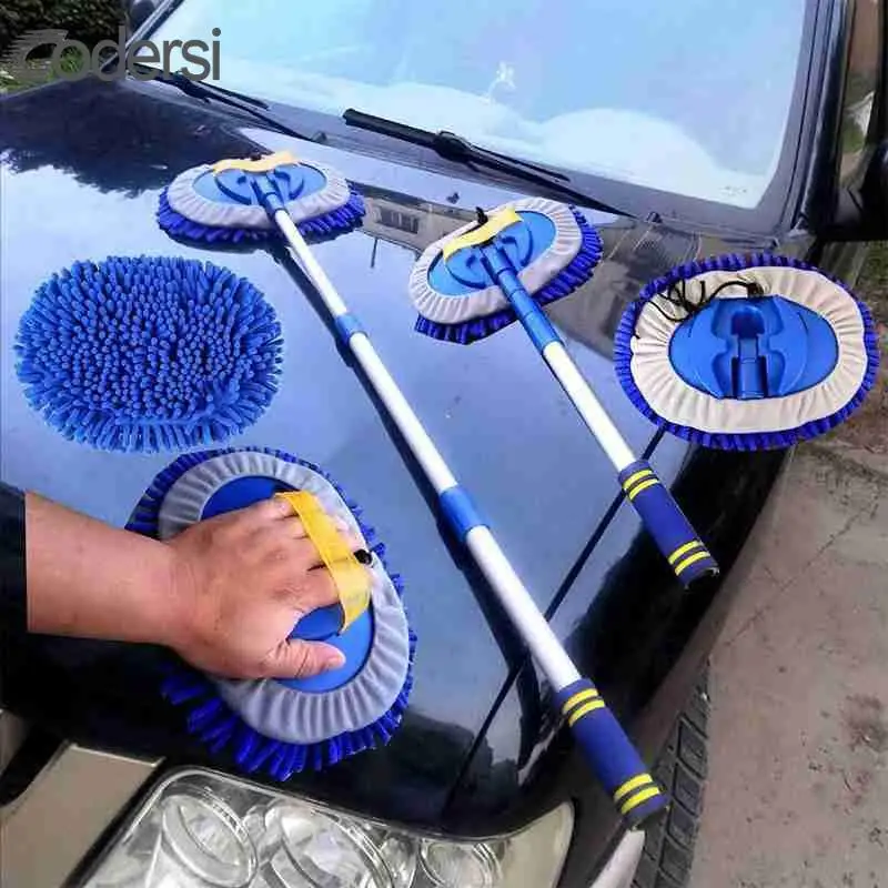 Spazzola Per Pulizia Auto Telescopica In Microfibra Con Asta Estensibile E Testina Di Ricambio - Kit Mocio Per Lavaggio Auto Ciniglia