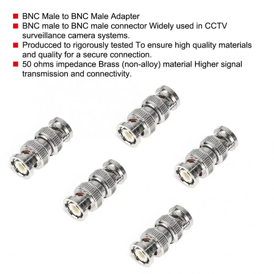 5pcs BNC Male to BNC Male CCTV Security Connector Camera Adapter Straight Convertor