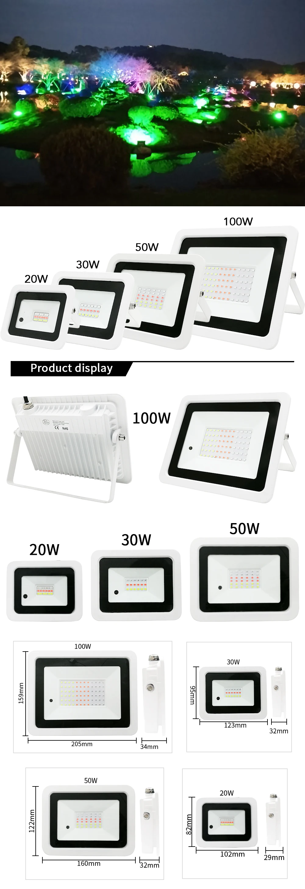 refletor de luz led rgb para área refletor com lâmpada colorida de controle remoto