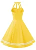 Vintage Halter Yellow Dress Sexy Retro Robe Femme Pin Up Rockabilly Party Dress Big Swing Vestidos Summer Clothes for Women 2022 ► Photo 2/3