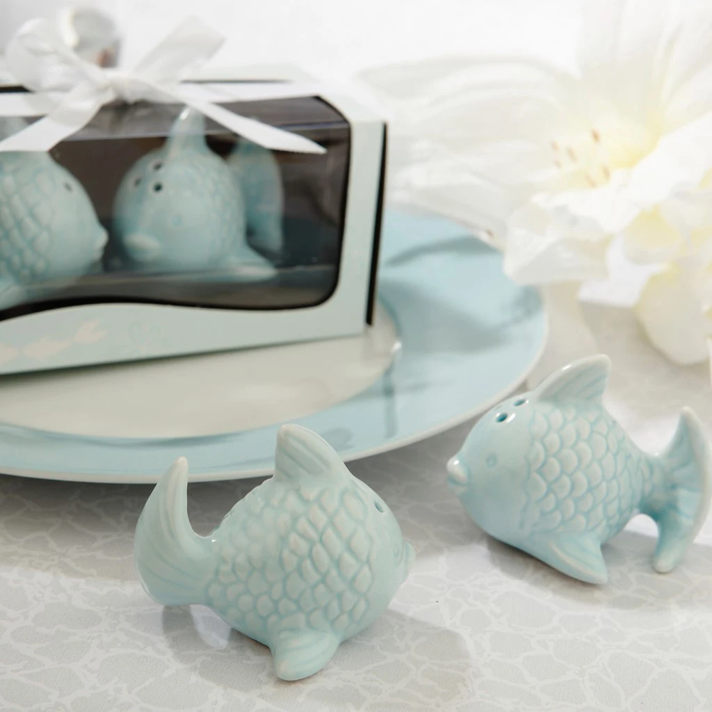 2Pc Fish-Shape Ceramic Salt Pepper Shakers Canister Set Party Favor 6x5x4.5cm Grinder Mill Suitable Coarseness 