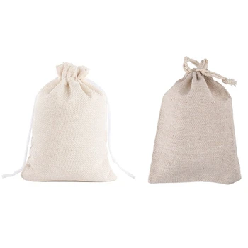 

50Pcs Cotton and Linen Drawstring Packaging Gift Bags 9x12cm & 50PS Cotton Bags Cotton Drawstring Muslin Bag (5X7 Inch)