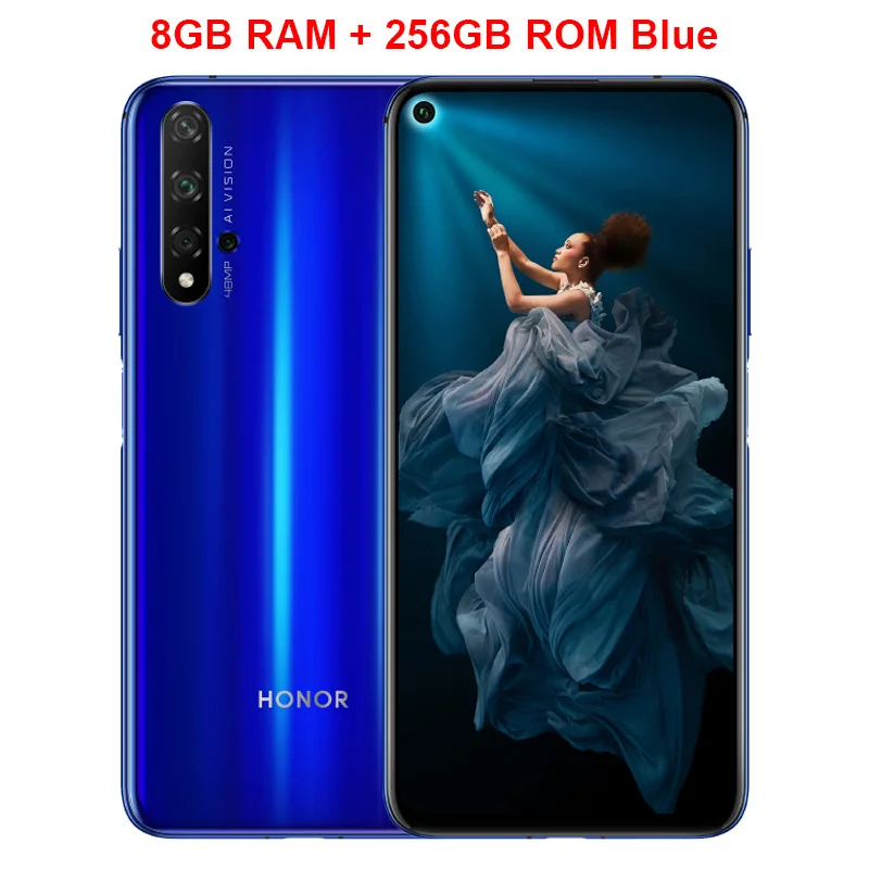 Blue 8GB 256GB HONOR 20, мобильный телефон, 6,26 дюймов, Kirin 980, четыре ядра, 8 ГБ, 256 ГБ, емкостный экран, 3750 мАч, SuperCharge, NFC - Цвет: Blue 8GB 256GB