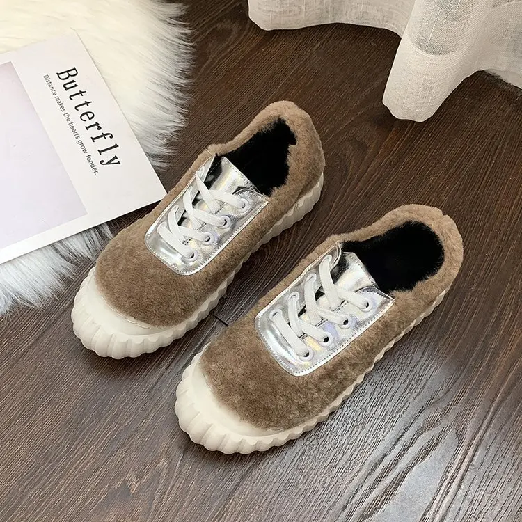 Winter Woman Loafers Flat Oxford Shoes For Women Plush Warm Black Fashion Flats Ladies Casual Shoes 4cm Platform Alpargatas